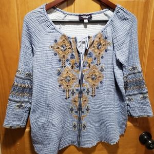 Johnny Was Workshop Denim-like Cotton Blouse Small